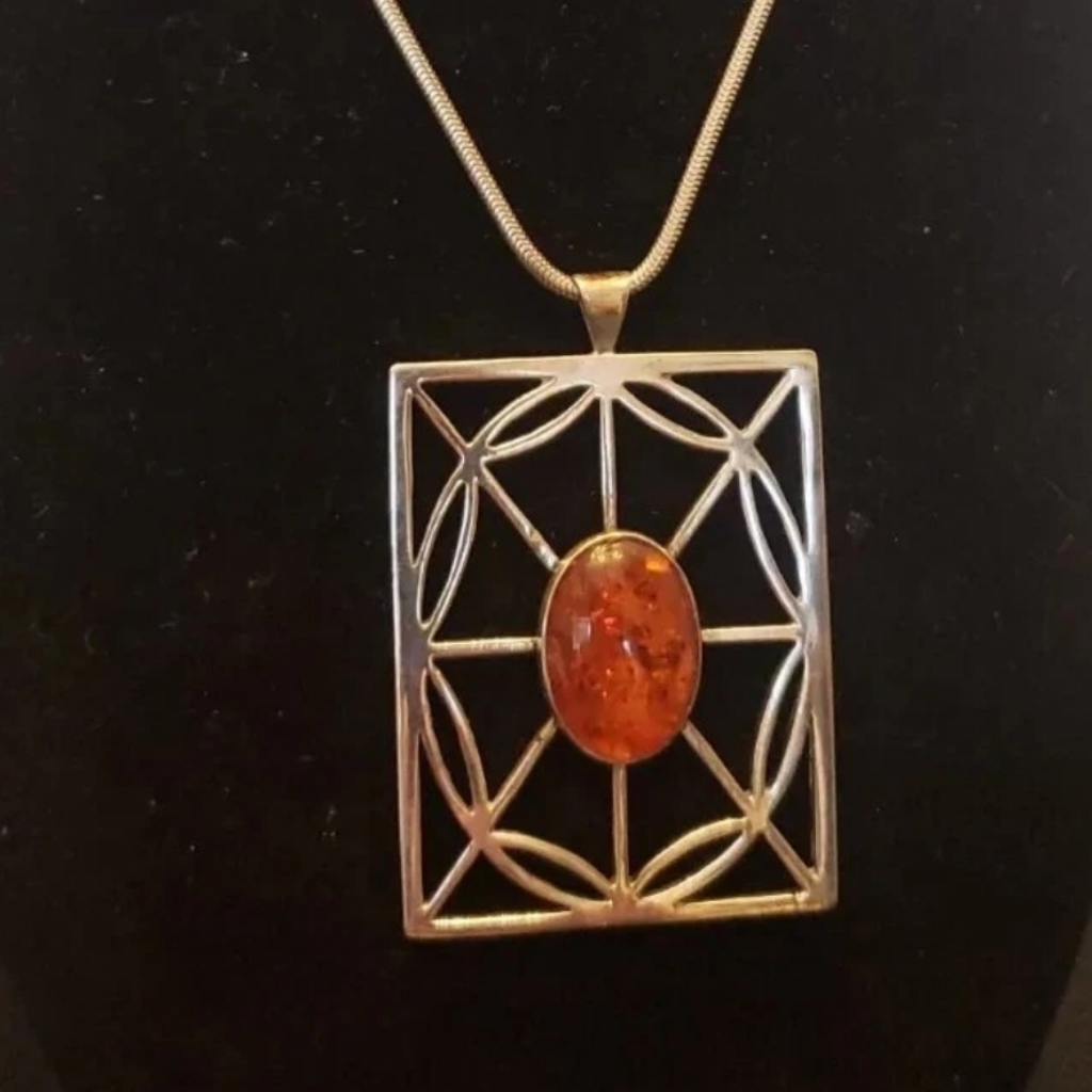 Sterling Silver Baltic Amber Chain And Pendant Designed By Artist Of The Thnoc
